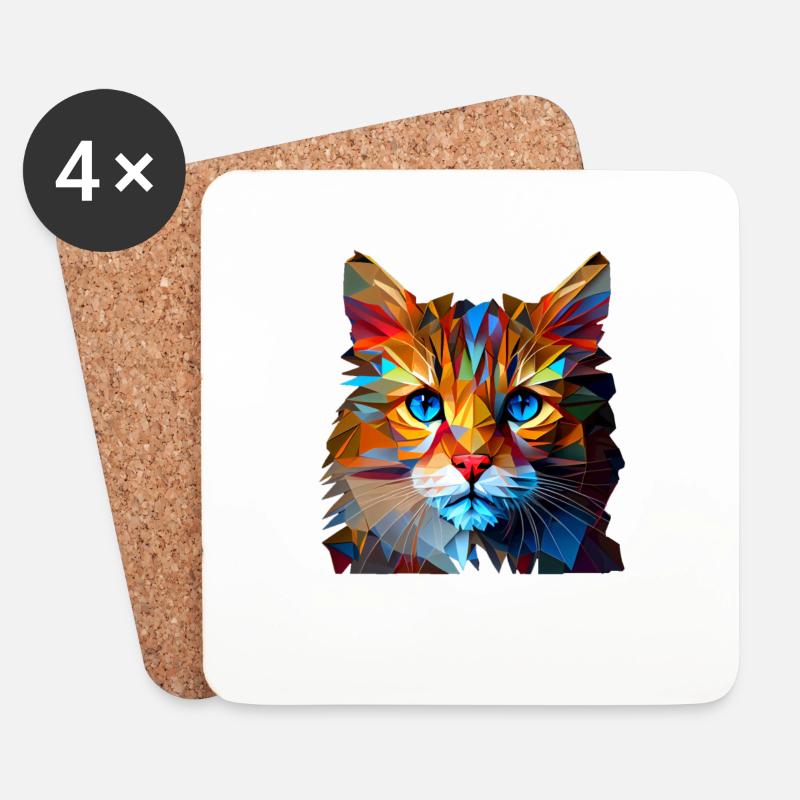 Katze Katzen Kätzchen Polygon Katze - Untersetzer (4er-Set) - Weiß