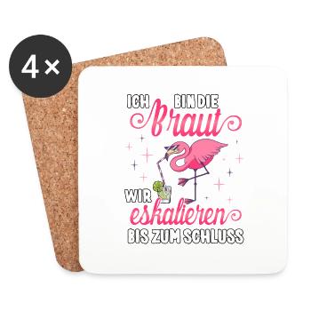 JGA T-Shirt Braut Outfit Junggesellinnenabschied - Untersetzer (4er-Set) - Weiß - Vorne