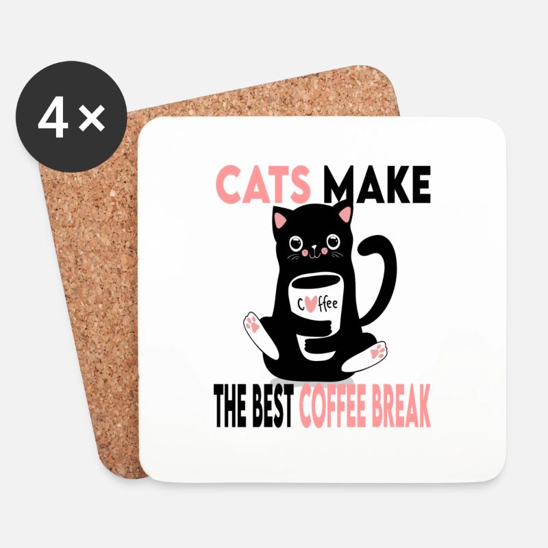 Katzen machen die beste Kaffeepause - Untersetzer (4er-Set) - Weiß