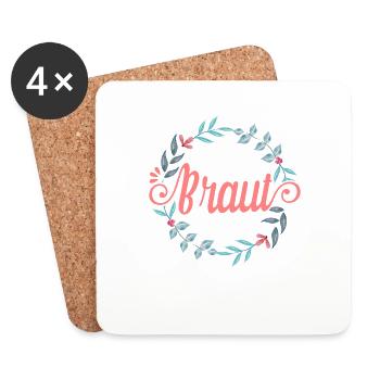 JGA T-Shirt Braut Outfit Junggesellinnenabschied - Untersetzer (4er-Set) - Weiß - Vorne