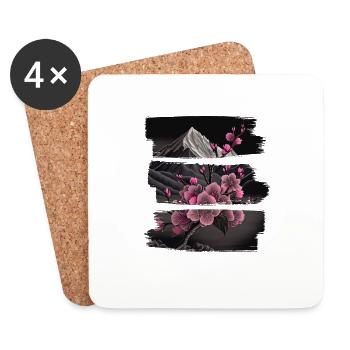 Vintage Japanese Sakura Cherry Blossom Temple - Coasters (set of 4) - white - Front