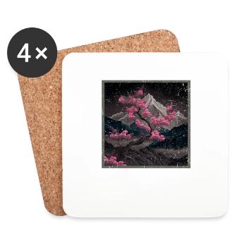 Vintage Japanische Sakura Kirschblüten Tempel - Untersetzer (4er-Set) - Weiß - Vorne