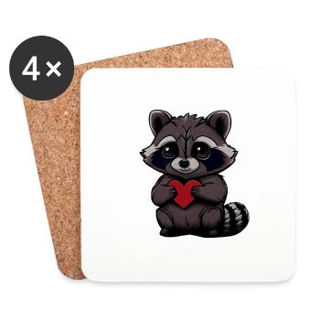 Raccoon with heart for Valentine's Day - Coasters (set of 4) - white - Front