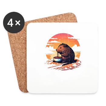 Capybara Essen Ramen Retro Vintage Lustiges Nagetier - Untersetzer (4er-Set) - Weiß - Vorne