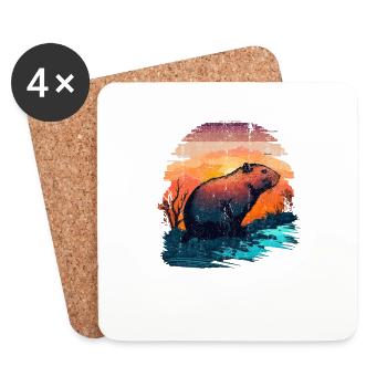 Capybara Wildlife Retro Vintage Funny Pet Lover - Dessous de verre (lot de 4) - blanc - Devant