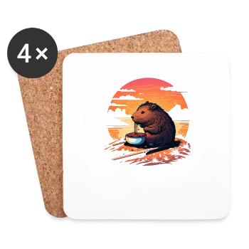 Capybara Essen Ramen Retro Vintage Cool Nagetier - Untersetzer (4er-Set) - Weiß - Vorne