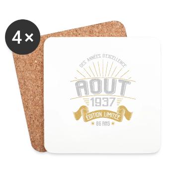 Août 1937 86 Ans Anniversaire Vintage Cadeau - Dessous de verre (lot de 4) - blanc - Devant