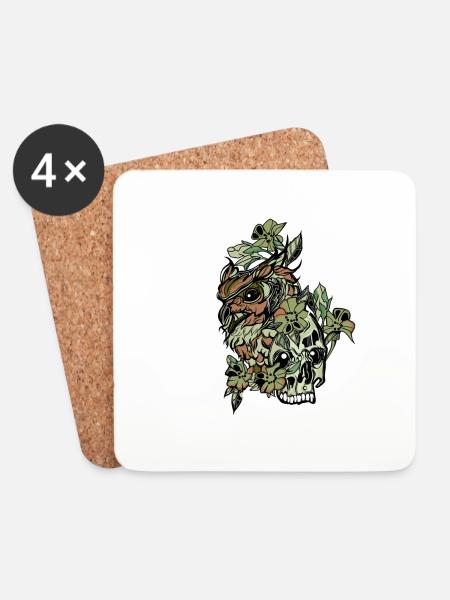 Eule // Wald // Natur // Illustration - Untersetzer (4er-Set) - Weiß