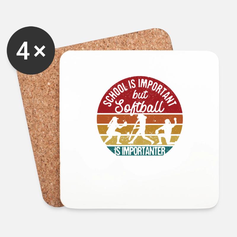 Softballer Schule ist wichtig, aber Softball - Untersetzer (4er-Set) - Weiß