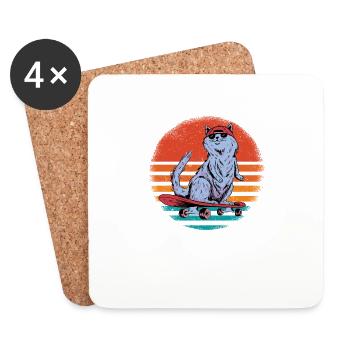 Chat cool avec skateboard je fais ce que je veux - Dessous de verre (lot de 4) - blanc - Devant