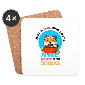 Nur ein Mädchen, das Anime, Ramen und Shibas liebt - Untersetzer (4er-Set) - Weiß - Vorne