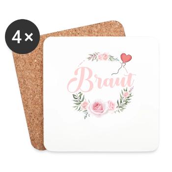 Braut Tshirt JGA Frauen Bride Shirt Poltern Braut - Untersetzer (4er-Set) - Weiß - Vorne