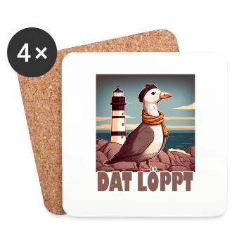 Dat Löppt Möwe Leuchtturm Meer Plattdeutsch Norden - Untersetzer (4er-Set) - Weiß - Vorne
