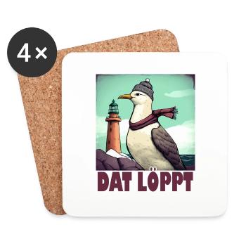 Dat Löppt Möwe Leuchtturm Meer Plattdeutsch Norden - Untersetzer (4er-Set) - Weiß - Vorne