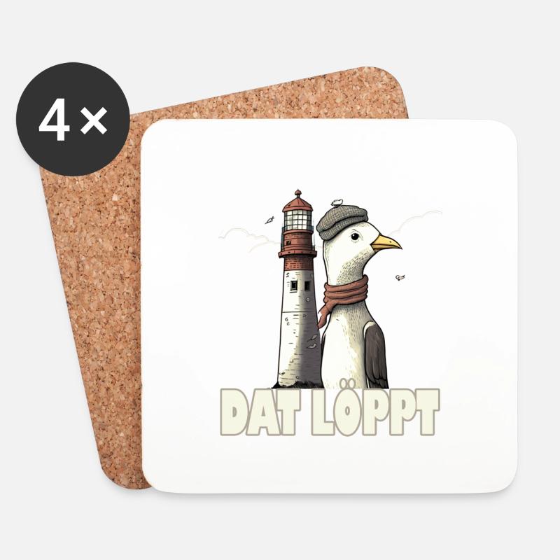 Dat Löppt Möwe Leuchtturm Meer Plattdeutsch Norden - Untersetzer (4er-Set) - Weiß