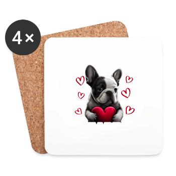Je vole des cœurs chien Frenchie français bulldog - Dessous de verre (lot de 4) - blanc - Devant
