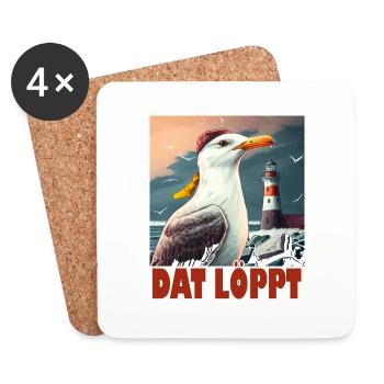 Dat Löppt Möwe Leuchtturm Meer Plattdeutsch Norden - Untersetzer (4er-Set) - Weiß - Vorne