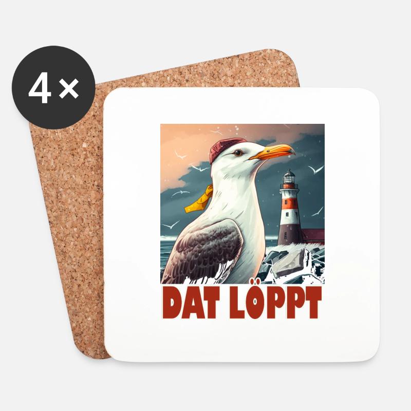 Dat Löppt Möwe Leuchtturm Meer Plattdeutsch Norden - Untersetzer (4er-Set) - Weiß