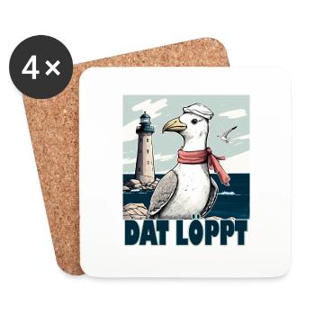 Dat Löppt Möwe Leuchtturm Meer Plattdeutsch Norden - Untersetzer (4er-Set) - Weiß - Vorne