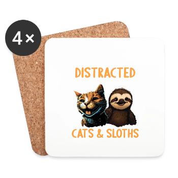 Easily distracted by cats and sloths - Coasters (set of 4) - white - Front