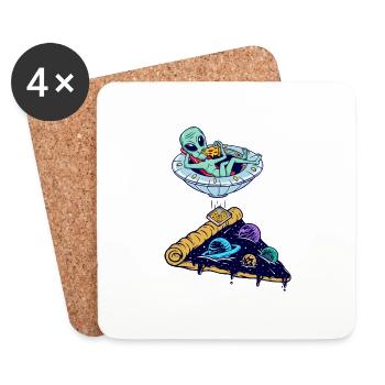 Alien mange une pizza - Dessous de verre (lot de 4) - blanc - Devant