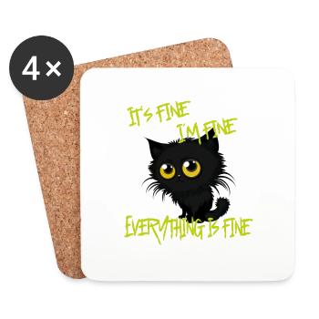 It´s fine Alles ist gut Lustig Katze Papa Katze M - Untersetzer (4er-Set) - Weiß - Vorne