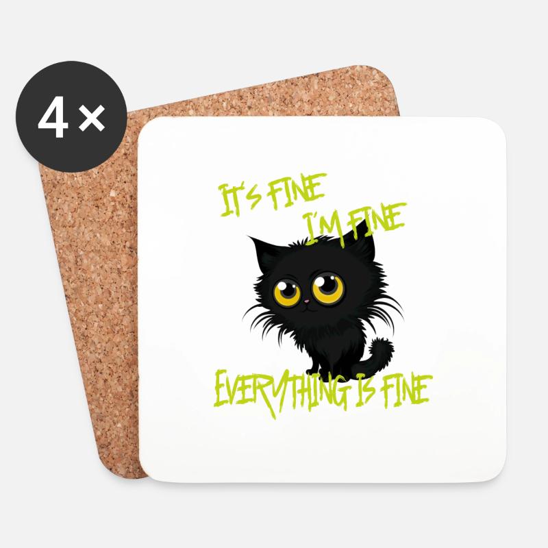 It´s fine Alles ist gut Lustig Katze Papa Katze M - Untersetzer (4er-Set) - Weiß