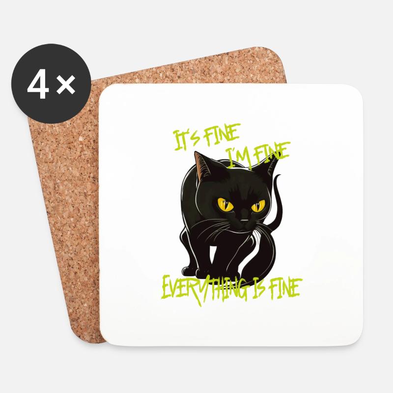 It´s fine Alles ist gut Lustig Katze - Untersetzer (4er-Set) - Weiß
