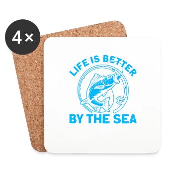 La vie est meilleure au bord de la mer Cadeau de pêche - Dessous de verre (lot de 4) - blanc - Devant