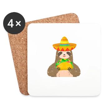 Sloth eats taco Mexican cinco de mayo food - Coasters (set of 4) - white - Front