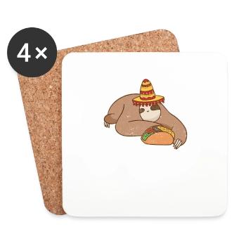 Sloth eats taco Mexican cinco de mayo food - Coasters (set of 4) - white - Front