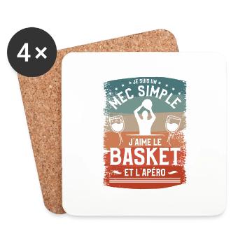 Je Suis Un Mec Simple J'aime Le Basket Et L'Apéro - Dessous de verre (lot de 4) - blanc - Devant