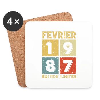 Anniversaire Vintage Idée Cadeau Février 1987 - Dessous de verre (lot de 4) - blanc - Devant