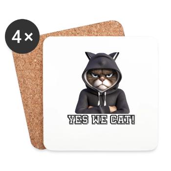 Evil looking cat, Funny Yes we Cat - Coasters (set of 4) - white - Front
