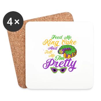 Nourrissez-moi King Cake et dites-moi que je suis jolie Mardi Gra - Dessous de verre (lot de 4) - blanc - Devant