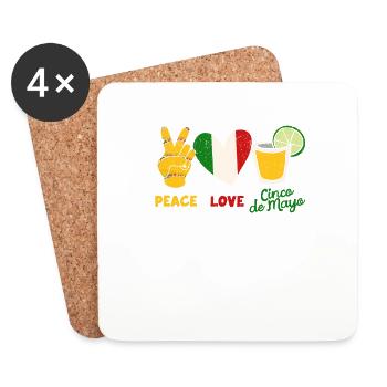 Peace Love Cinco de Mayo Party Fiesta Mexique - Dessous de verre (lot de 4) - blanc - Devant