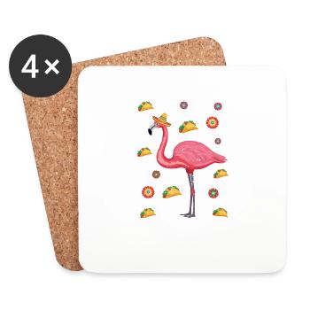 Flamingo Sombrero Tacos Cinco De Mayo Fiesta - Coasters (set of 4) - white - Front