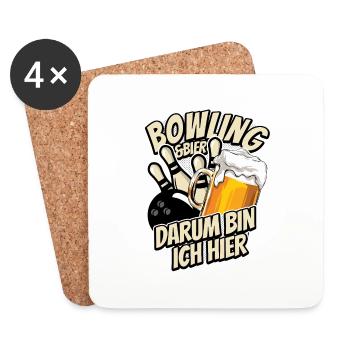 Bowling & Bier - darum bin ich hier - Bowlingbahn - Untersetzer (4er-Set) - Weiß - Vorne