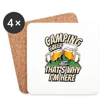 Camping & Bier - darum bin ich hier - Camper - Untersetzer (4er-Set) - Weiß - Vorne
