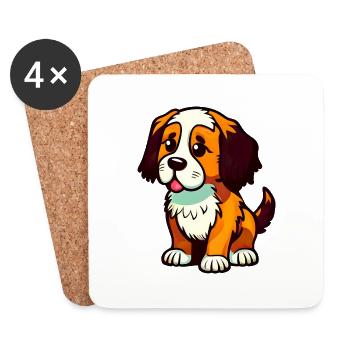 Chien mignon, dessin animé, assis, chien mignon, gauche - Dessous de verre (lot de 4) - blanc - Devant