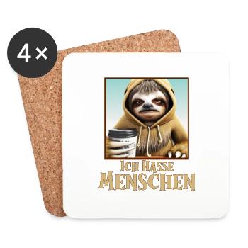 Witziges Faultier mit Kaffee und lustigem Spruch - Untersetzer (4er-Set) - Weiß - Vorne