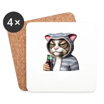 Lustiger Kater, Der tut nix der will nur Bier - Untersetzer (4er-Set) - Weiß - Vorne