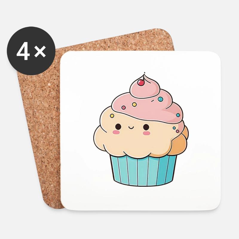 Cupcake Muffin Kuchen Süß Kawaii Niedlich Essen - Untersetzer (4er-Set) - Weiß