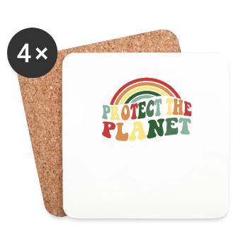 Classic Retro Color Earth Day - Protégeons la planète - Dessous de verre (lot de 4) - blanc - Devant