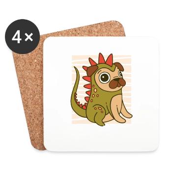 Gift - Pug Pug dog lover Pugasaurus - Coasters (set of 4) - white - Front