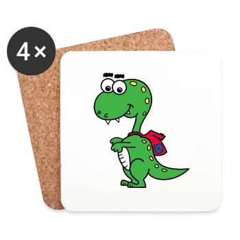 T-Rex mit Rucksack - Untersetzer (4er-Set) - Weiß - Vorne