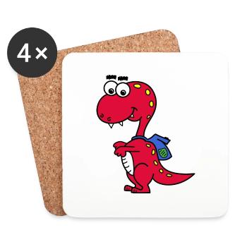 T-Rex avec sac à dos - Dessous de verre (lot de 4) - blanc - Devant