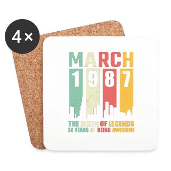36e anniversaire Mars Né en 1987 Idée cadeau - Dessous de verre (lot de 4) - blanc - Devant