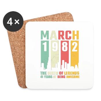 41. Geburtstag März Jahrgang 1982 Geschenkidee - Untersetzer (4er-Set) - Weiß - Vorne