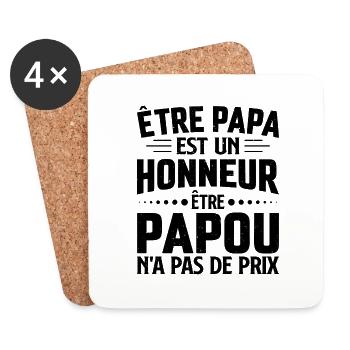 Être Papou n'a pas de Prix Cadeau Papy - Dessous de verre (lot de 4) - blanc - Devant